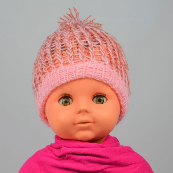 bonnet tricoté main laine rose pale fillette